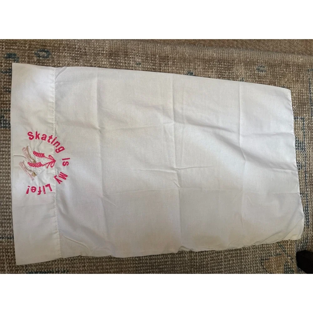 Vintage Skating Is My Life Embroidered Figure Skates White Pillowcase Standard